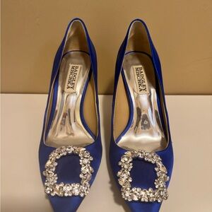 Badgley Mischka Royal Blue Satin Heels with Crystal Embellishment